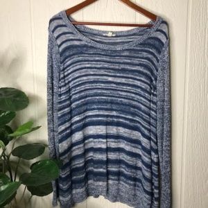 EILEEN FISHER WOMAN STRIPED SCOOP NECK ORGANIC LINEN SWEATER SZ. 1X